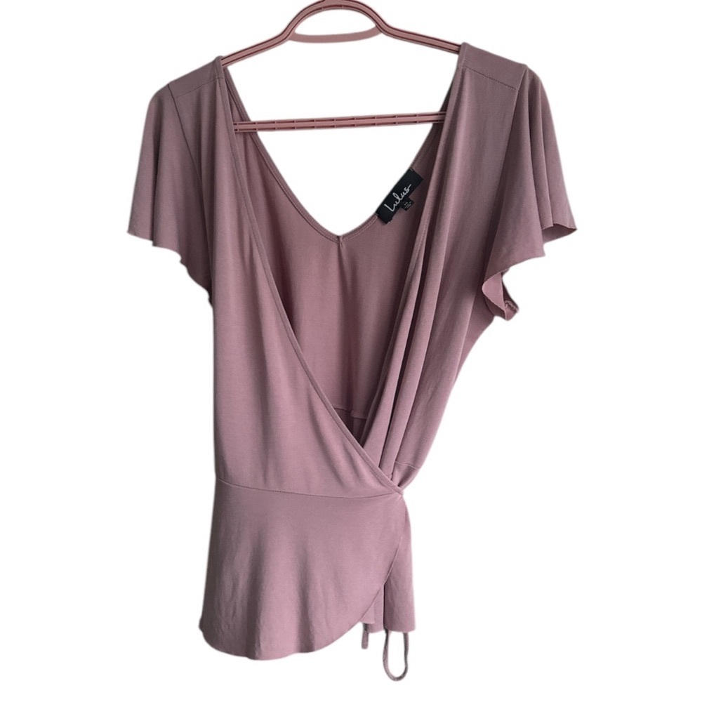 LULUS Mauve Modern Gal Wrap Flutter Short Sleeve Top Sz M